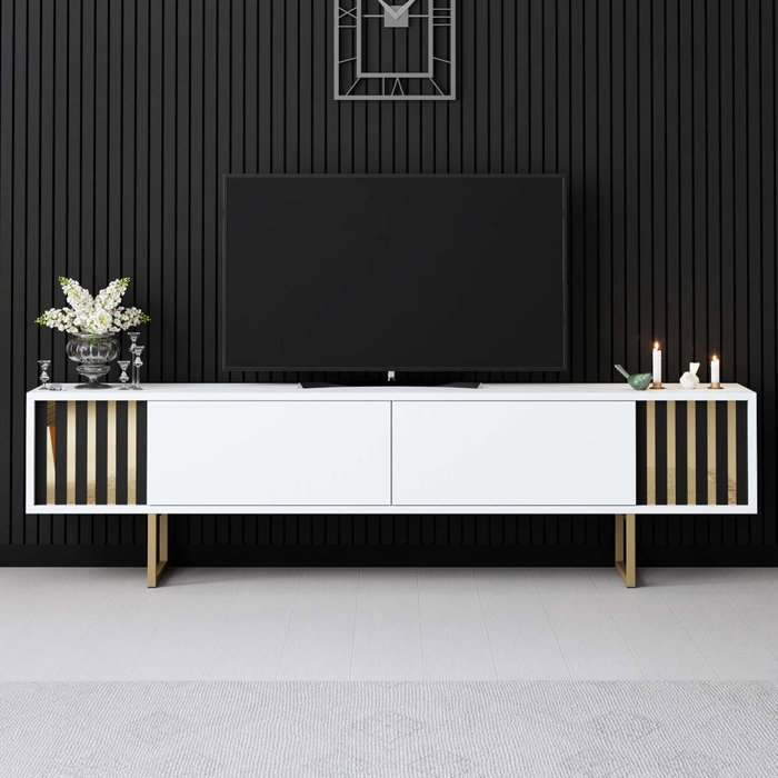Hanah Home Mueble para TV Blanco y Dorado Hanah Home Mueble para TV Blanco y Dorado
